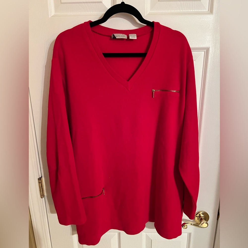 Women's Red Sweater with Gold Zipper Accents